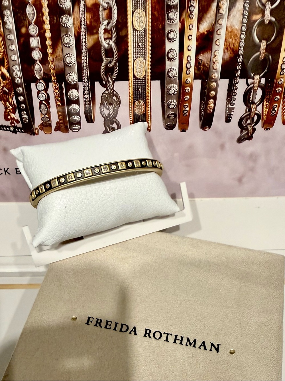 Freida ROTHMAN gorgeous Black and Gold Windows Hinged Bangle